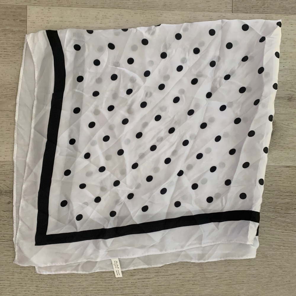 Olivia Miller Polka Dot Square Scarf White Black Border Neckerchief 26.5in